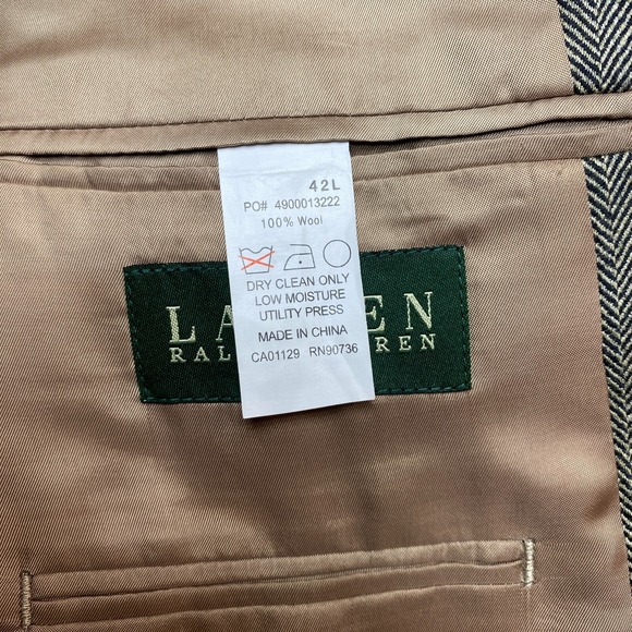 Lauren Ralph Lauren Blazer Mens 42L Olive Wool Herringbone Jacket - Picture 7 of 13